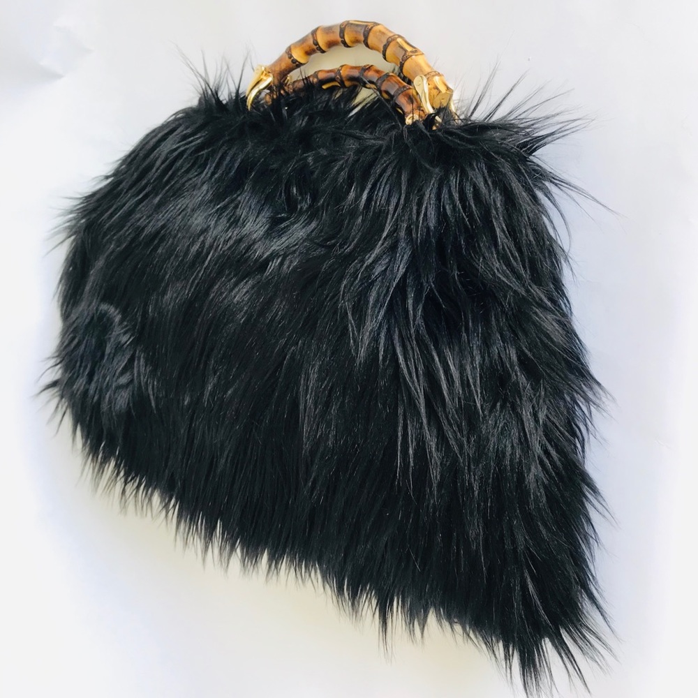 Faux Long  Fair Bag with Bamboo Handle - Medium